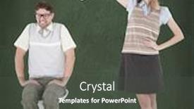 Presentation with green chalkboard - Cool new PPT theme with geeky-hipster-holding-watering backdrop and a dark gray colored foreground