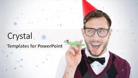  Presentation with falling snow - Amazing theme having geeky hipster in party hat backdrop and a light gray colored foreground