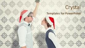  Presentation with black and gold mistletoe - Beautiful presentation design featuring geeky hipster kissing under mistletoe backdrop and a lemonade colored foreground