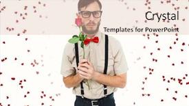  Presentation with hearts - Presentation having geeky hipster offering a rose against red love hearts background and a lemonade colored foreground