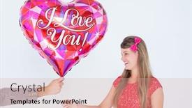  Presentation with balloon - Audience pleasing PPT theme consisting of geeky hipster offering red heart shape balloon to his girlfriend on white background backdrop and a lemonade colored foreground