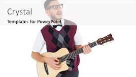  Presentation with guitar - Cool new presentation theme with geeky hipster playing guitar and singing on white background backdrop and a white colored foreground