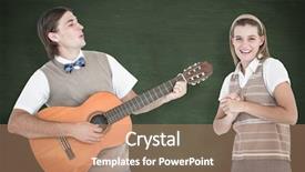  Presentation with green chalkboard - Slide set having geeky hipster serenading his girlfriend with guitar against green chalkboard background and a coral colored foreground