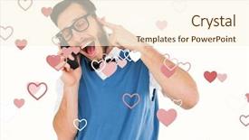  Presentation with retro tv - Cool new presentation design with geeky hipster talking on a retro cellphone against valentines heart design backdrop and a cream colored foreground