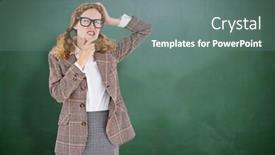  Presentation with green chalkboard - Slide deck having geeky hipster thinking with hands on chin and temple against green chalkboard background and a gray colored foreground