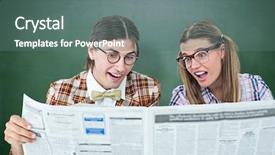  Presentation with green chalkboard - Presentation design consisting of geeky hipsters reading the newspaper background and a ocean colored foreground