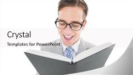  Presentation with preacher - Slides enhanced with geeky preacher reading from black bible on white background background and a white colored foreground