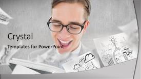  Presentation with preacher - Colorful presentation theme enhanced with geeky preacher reading from black bible against white and grey background backdrop and a light gray colored foreground