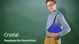  Presentation with green notebook - Presentation consisting of geeky student holding a notebook against green chalkboard background and a ocean colored foreground