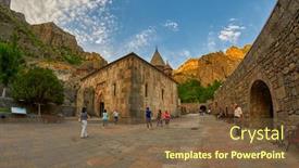  Presentation with mystic - PPT theme with geghard-monastery-armenia-august-04 background and a tawny brown colored foreground