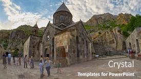  Presentation with mystic - Presentation design enhanced with geghard-monastery-armenia-august-04 background and a gray colored foreground