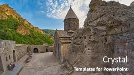  Presentation with mystic - Amazing slide deck having geghard-monastery-armenia-august-04 backdrop and a gray colored foreground
