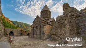  Presentation with mystic - Slide deck having geghard-monastery-armenia-august-04 background and a tawny brown colored foreground