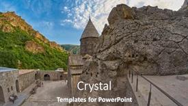  Presentation with mystic - Slide set featuring geghard-monastery-armenia-august-04 background and a dark gray colored foreground