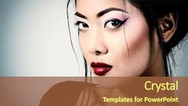  Presentation with young sing woman singing young - PPT theme enhanced with girl wearing fake mustaches ready for party background and a wine colored foreground