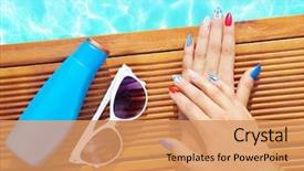  Presentation with nails - Colorful theme enhanced with gel nails close up summer backdrop and a coral colored foreground