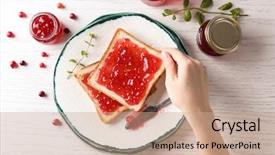  Presentation with food preservation - PPT theme consisting of sweet jam on wooden background background and a coral colored foreground