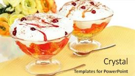  Presentation with jelly - Presentation theme consisting of gello - tasty jelly on table background and a  colored foreground