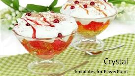  Presentation with peach jam or jelly - Slide set featuring gello - tasty jelly on table background and a yellow colored foreground