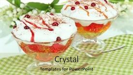  Presentation with jelly - Audience pleasing PPT theme consisting of gello - tasty jelly on table backdrop and a mint green colored foreground