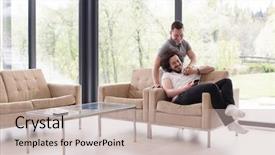  Presentation with living room - Presentation design with gender communication - gay couple love home concept background and a  colored foreground