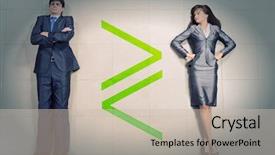  Presentation with floor - Presentation design enhanced with gender equality - funny businessman and woman lying background and a soft green colored foreground