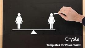  Presentation with chalk - Slides having gender equality - hand of a businessman writing background and a wine colored foreground
