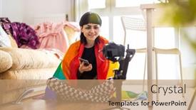  Presentation with wrapped flag - Slide deck with gender-fluid-person-wrapped background and a coral colored foreground