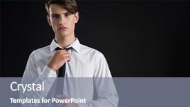  Presentation with man in suit and tie - Colorful slide deck enhanced with gender identity - androgynous man adjusting his tie backdrop and a gray colored foreground