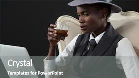  Presentation with 3d man sitting question mark - Cool new presentation theme with gender identity - androgynous man drinking whiskey while backdrop and a gray colored foreground