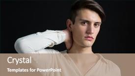  Presentation with man heart attact hand hold - Theme with gender identity - androgynous man posing with hand background and a coral colored foreground