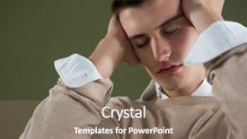  Presentation with head - PPT layouts featuring gender identity - frustrated androgynous man holding head background and a coral colored foreground