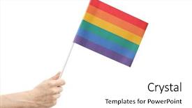  Presentation with rainbow flag - Cool new PPT theme with gender identity - male hand holding a rainbow backdrop and a white colored foreground