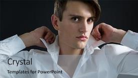  Presentation with black man - Beautiful slides featuring gender identity - portrait of androgynous man adjusting backdrop and a light gray colored foreground