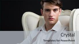  Presentation with 3d man sitting question mark - Cool new presentation with gender identity - portrait of androgynous man sitting backdrop and a  colored foreground