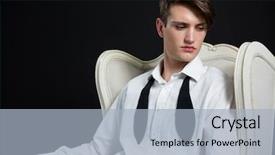  Presentation with 3d man sitting question mark - Colorful slides enhanced with gender identity - thoughtful androgynous man sitting backdrop and a  colored foreground