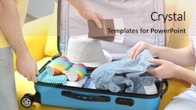  Presentation with golf trip - PPT theme featuring gender law - gay couple preparing for trip background and a coral colored foreground