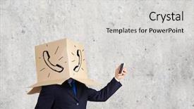  Presentation with box carton - Beautiful slide deck featuring gender personality - businessman using mobile phone wearing backdrop and a  colored foreground