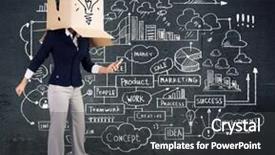  Presentation with box carton - Beautiful presentation featuring gender personality - businesswoman using mobile phone wearing backdrop and a  colored foreground