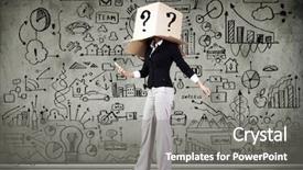  Presentation with box carton - Presentation theme enhanced with gender personality - businesswoman using mobile phone wearing background and a  colored foreground