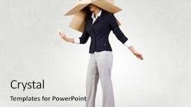  Presentation with box carton - Beautiful presentation design featuring gender personality - businesswoman using mobile phone wearing backdrop and a  colored foreground