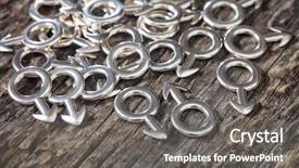  Presentation with female male symbol - Theme with gender psychology - closeup of metallic male symbols background and a gray colored foreground