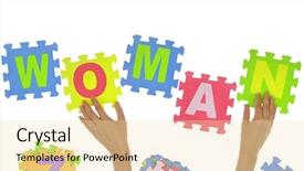  Presentation with puzzle pieces - Presentation theme featuring gender psychology - hands forming word woman background and a blonde colored foreground