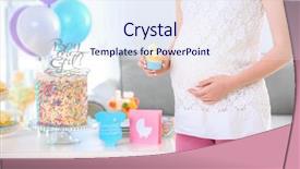  Presentation with baby shower gender reveal - PPT theme having gender reveal - pregnant woman holding cupcake background and a sky blue colored foreground