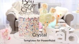  Presentation with baby shower gender reveal - Colorful slide deck enhanced with gender reveal - tasty treats served for baby backdrop and a lemonade colored foreground