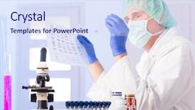  Presentation with dna sequence - PPT layouts having gene - scientist analizing dna sequence background and a sky blue colored foreground