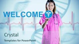  Presentation with medical dna - Presentation design having gene expression - asian nurse stretching out hand background and a sky blue colored foreground