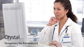  Presentation with afro - Presentation design featuring general brown - afro-american female doctor sitting background and a light gray colored foreground