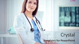  Presentation with consulting - PPT theme with general brown - beautiful female doctor sitting background and a light blue colored foreground