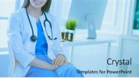  Presentation with consulting - Audience pleasing PPT theme consisting of general brown - beautiful female doctor sitting backdrop and a  colored foreground
